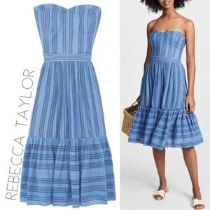 Womens La Vie Rebecca Taylor Strapless Striped Ruffle Dress
